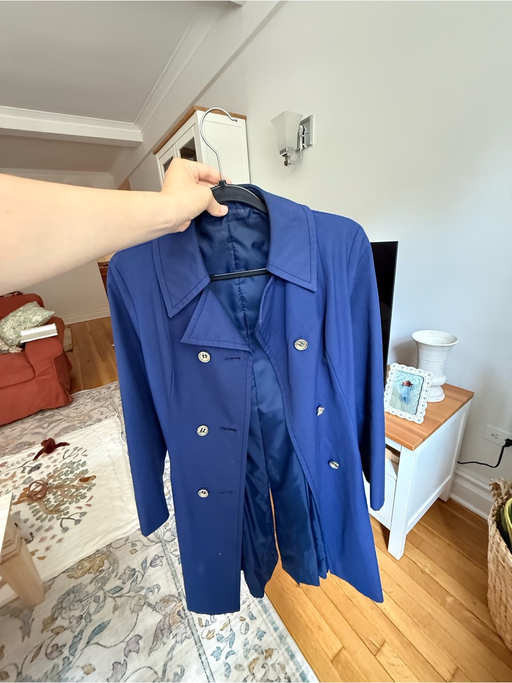 Classic Women's Blue Double-Breasted Coat